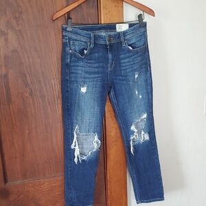 Blue Ankle Cropped Distressed Jeans